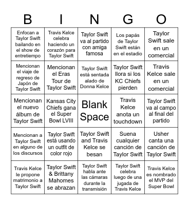 Super Bowl (Taylor's Version) Bingo Card