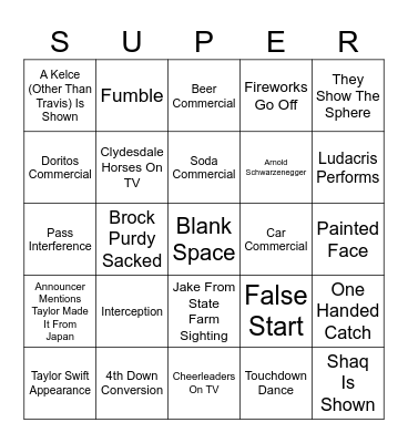 Super Bowl Bingo Card