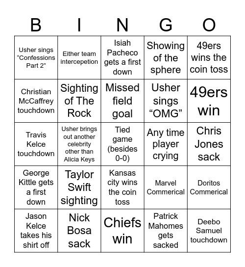 SUPER BOWL LVIII Bingo Card