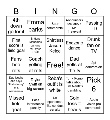 Super Bowl 2024 Bingo Card