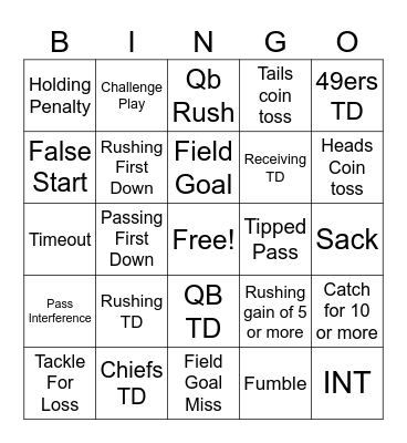 Super Bowl Bingo Card