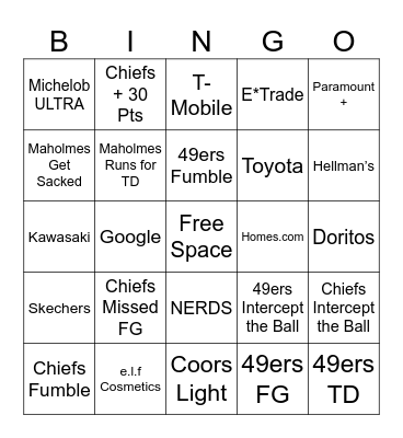 Super Bowl LVIII Bingo Card