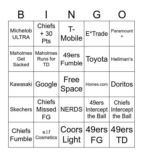 Super Bowl LVIII Bingo Card