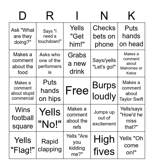 Superbowl 2024 BINGO Card