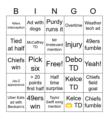 Superbowl Bingo Card