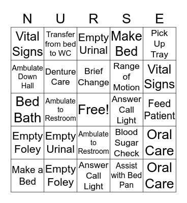 CNA -  Acute Care Bingo Card
