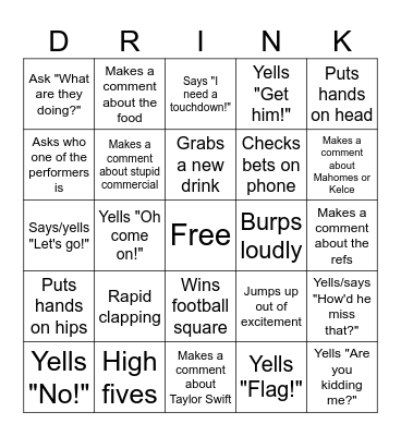 Superbowl 2024 BINGO Card