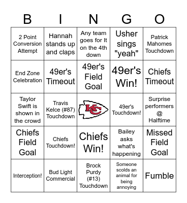 SUPER BOWL BINGO Card