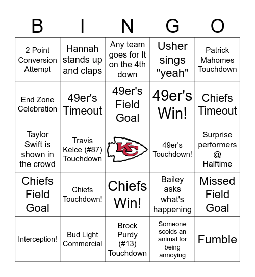 SUPER BOWL BINGO Card