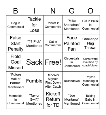2024 Super Bowl Bingo Card