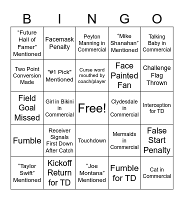 2024 Super Bowl Bingo Card