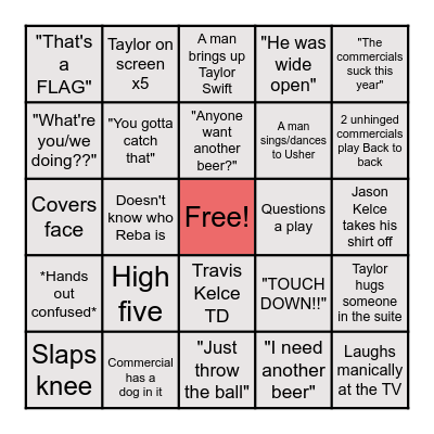SUPER BOWL BINGO (Ladies Version) Bingo Card