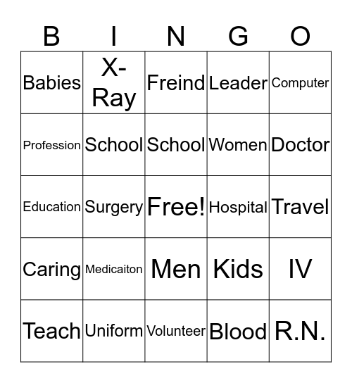 NURSE BINGO Card