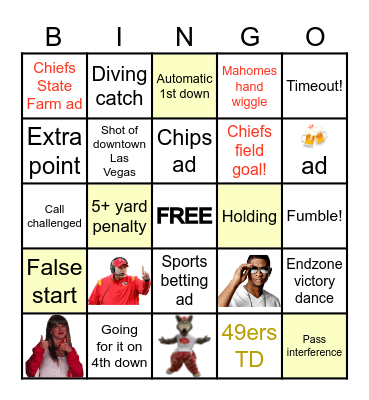 Chiefs Super Bowl LVIII Bingo Card