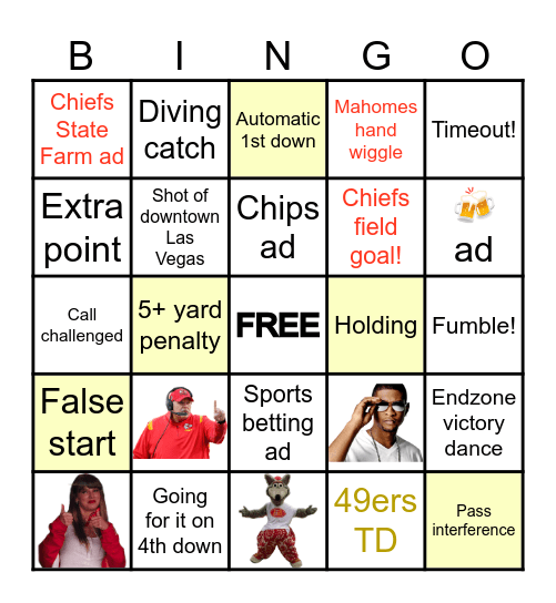 Chiefs Super Bowl LVIII Bingo Card