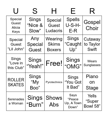 USHER HALFTIME BINGO Card
