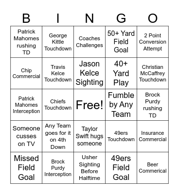 SUPER BOWL 2024 Bingo Card