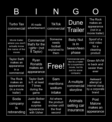 Superbowl Bingo Card