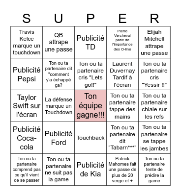 Le bingo Superbowl Bingo Card