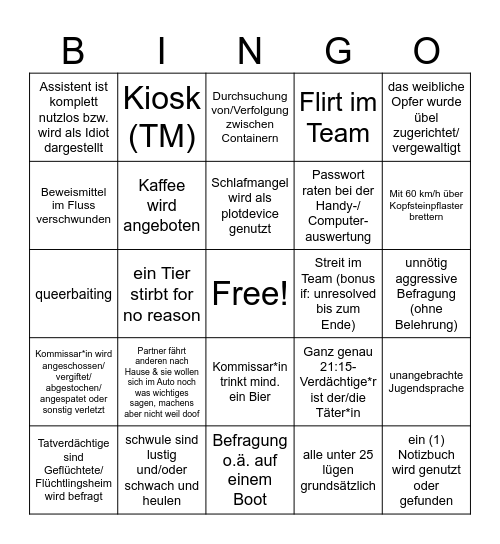 Tatort Bingo Card