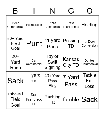 Super Bowl Bingo Card
