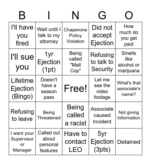 Security Incident Bingo Card