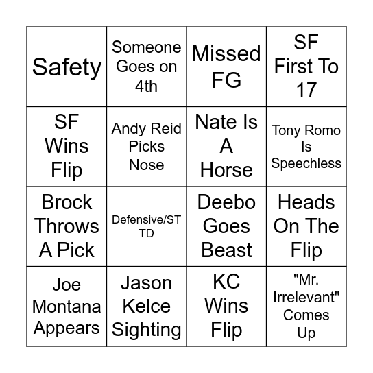 2024 Super Bowl Bingo! Bingo Card