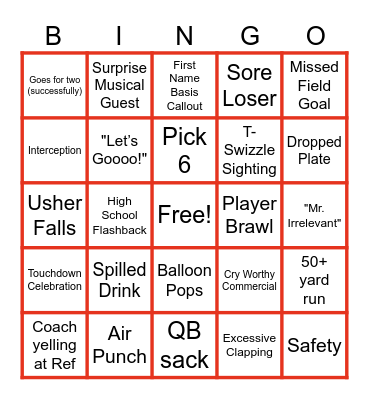 Super Bowl 58 Bingo Card