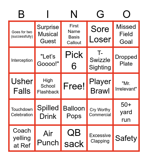 Super Bowl 58 Bingo Card