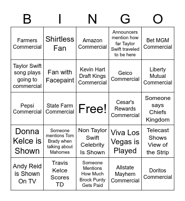 Super Bowl Bingo Card