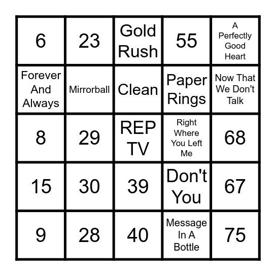 Eras Tour Surprise Songs Bingo Card