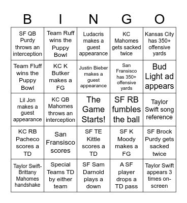 Super Bowl LVIII Bingo Card