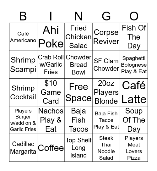 Players Bingo Card