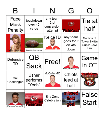 Super Bowl Bingo Card