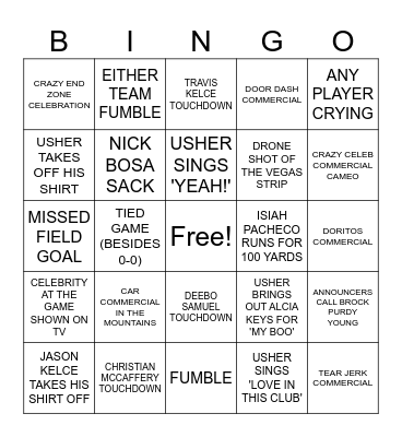 SUPER BOWL BINGO Card