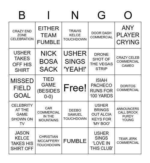 SUPER BOWL BINGO Card