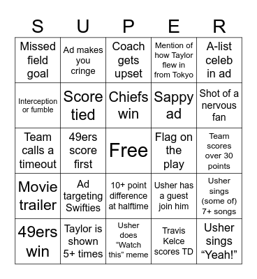 Super Bowl Bingo! Bingo Card