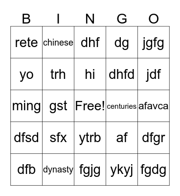 Ming Dynasty Bingo Card