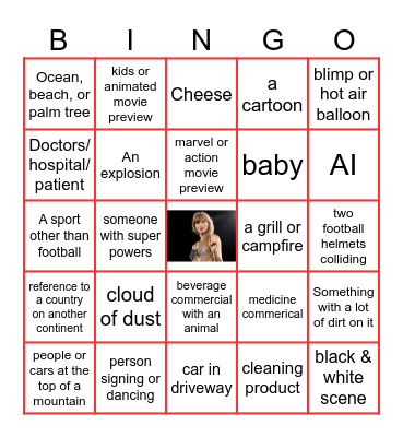 Super Bowl Commercials Bingo Card