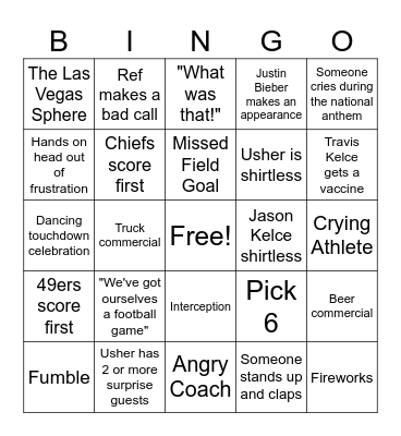 SUPERBOWL BINGO 2024 Bingo Card