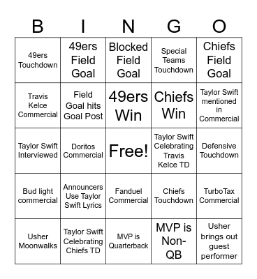 Super Bowl - 2024 Bingo Card