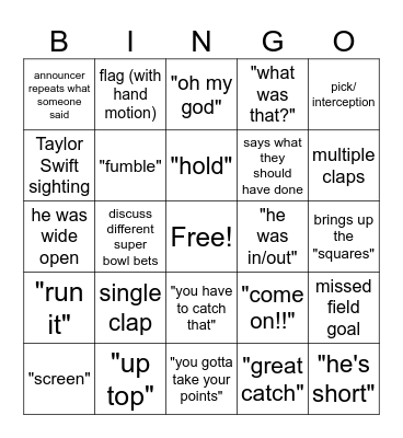 2024 Super Bowl Bingo Card