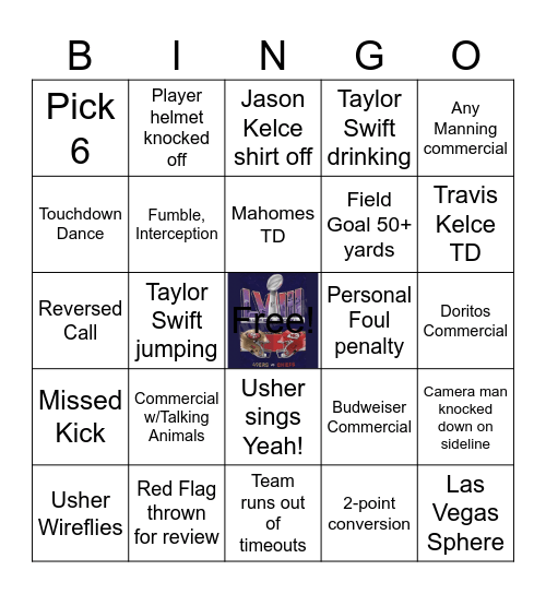 Super Bowl 2024 Bingo Card