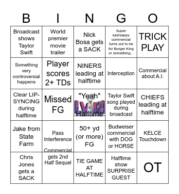 2024 Super Bowl Bingo Card
