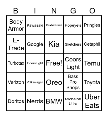 SuperBowl 2024 Bingo Card