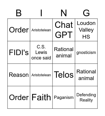 Faith and Reason Bingo Card