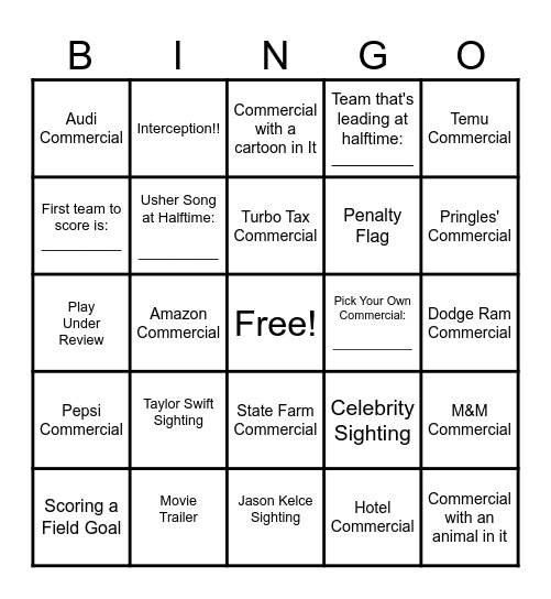 SUPER BOWL 2024!!! Bingo Card