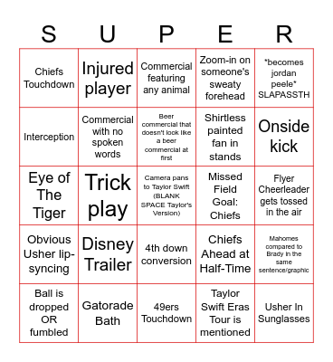 Super Bowl LVIII 2024 Bingo Card