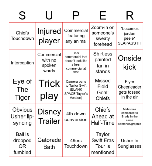 Super Bowl LVIII 2024 Bingo Card