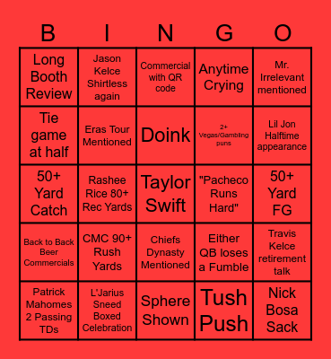 Super Bowl LVIII Bingo Card